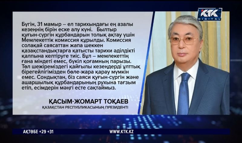 Тоқаев: Солақай саясаттан жапа шеккендерге қатысты тарихи әділдік орнатылуға тиіс