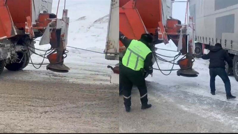 Водителю, попавшему в снежный плен, помогли туркестанские полицейские