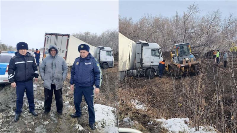 Съехавшему в кювет иностранцу помогли полицейские Костанайской области