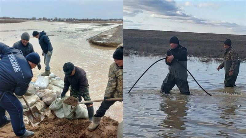 Актюбинские полицейские круглосуточно участвуют в противопаводковых работах