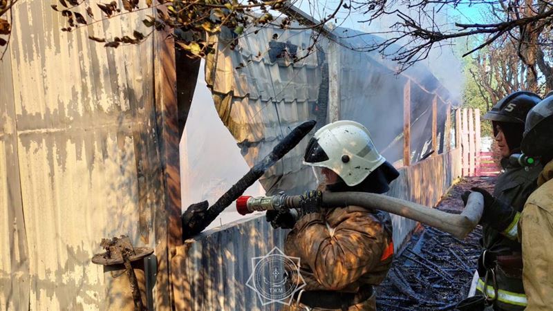 Пожар в парке охватил кафе и кровлю административного здания в Уральске