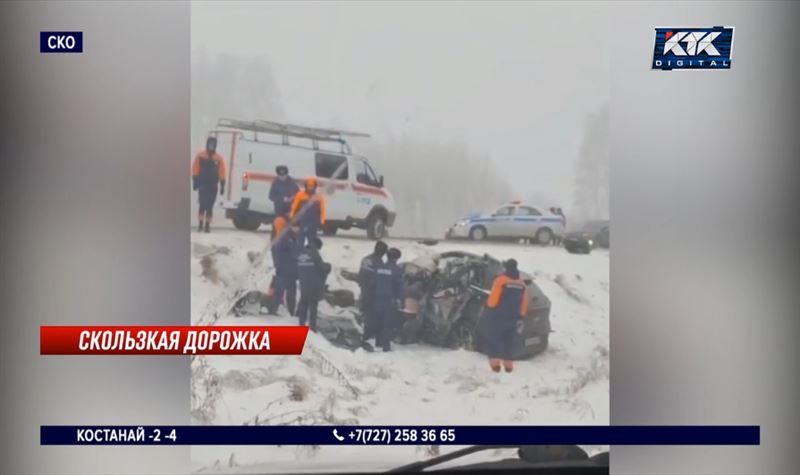 Три грузовика на полном ходу врезались друг в друга на трассе Караганда – Астана