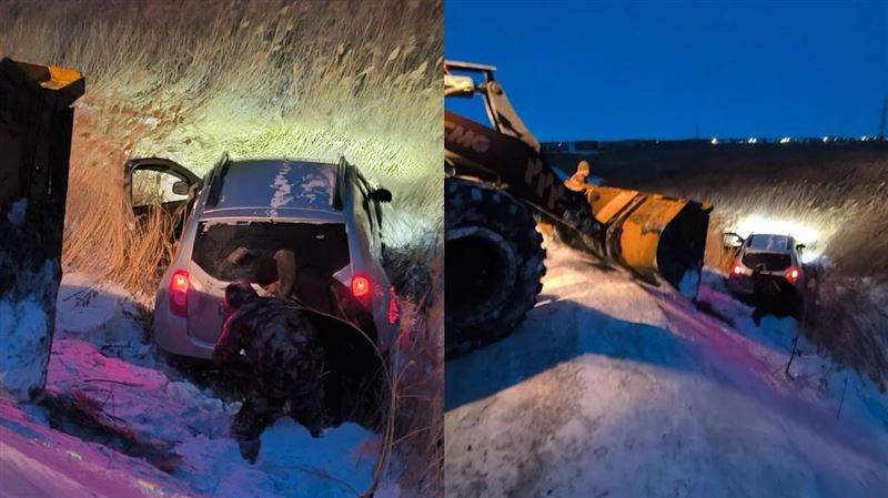 В СКО полицейские и сотрудники ДЭУ помогли водителю, чей автомобиль застрял в камышах