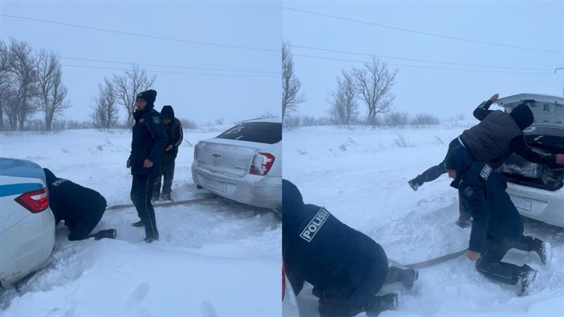 Иностранцы застряли в снежном плену на трассе в Карагандинской области – полицейские пришли на помощь